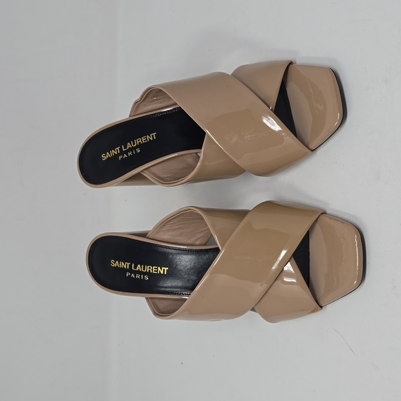 Saint Laurent Beige Patent Leather Lou Lou Mules Size 39 - Picture 2 of 7